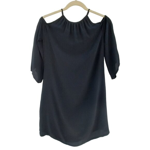 VASNA Cold Shoulder Shift Dress 3/4 Bell Sleeves, Black, Size M - Picture 2 of 9